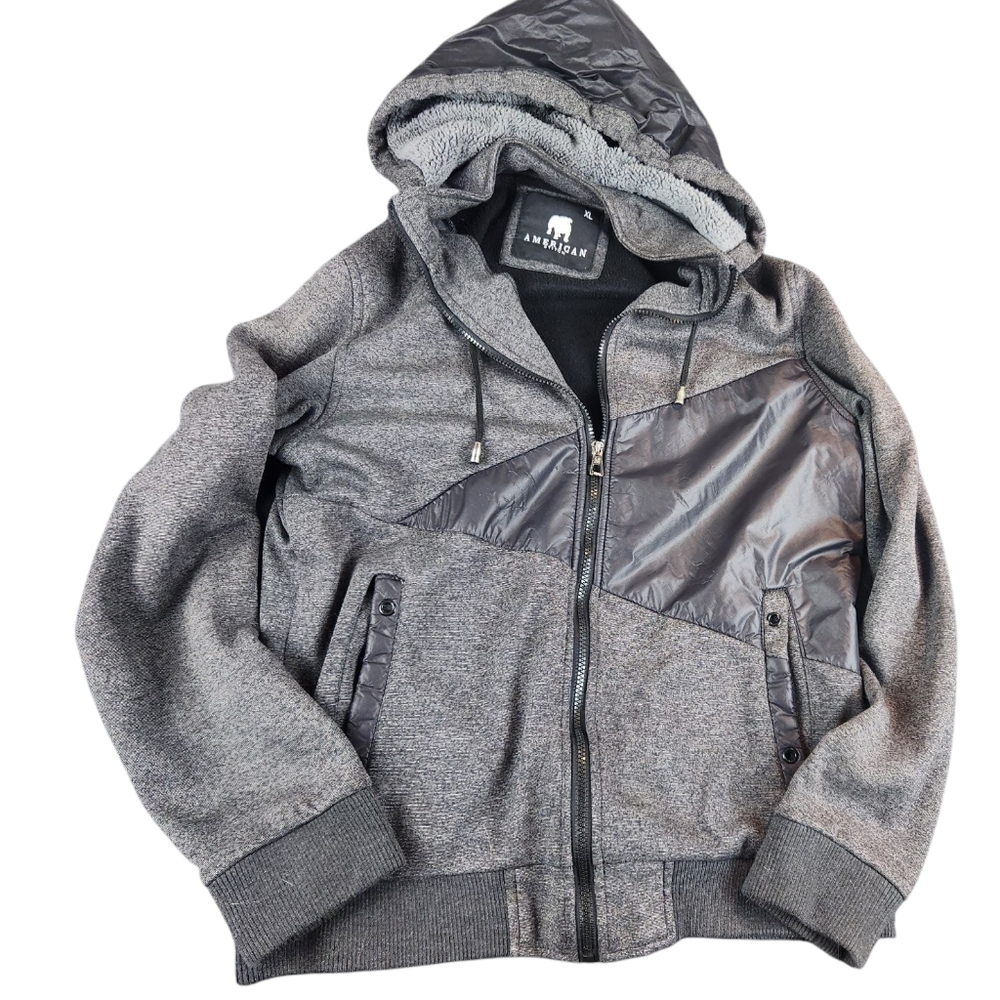 American Stich, XL Gray and Black Hooded Jacket